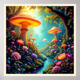 Poster Le rêve enchanté de la forêt de champignons