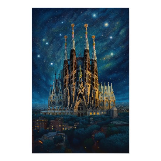 Poster Le rêve étoilé de Gaudi | Barcelone Sagrada Famili (Devant)