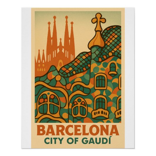 Poster Le rêve rétro de Gaudí - Barcelona Travel (Devant)