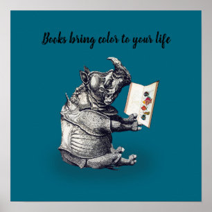 Poster Le rhinocéros lecteur aime les livres