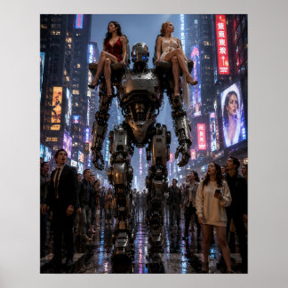 Poster Le Robot Marchant à Travers la Ville