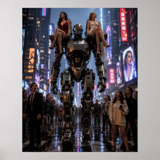 Poster Le Robot Marchant à Travers la Ville (Devant)