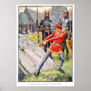 Poster Le roi Arthur tire l'épée de la Pierre