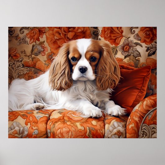 Poster Le roi Cavalier Charles Spaniel sur le canapé (Devant)
