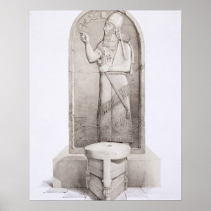 Poster Le roi et l'autel sacrificatoire, Nimrud, plaquent