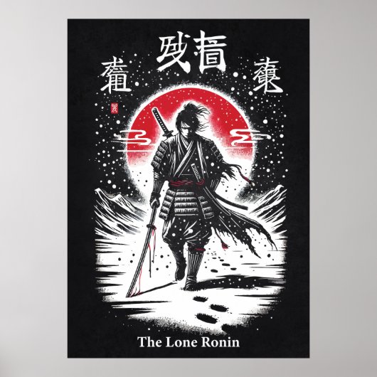 Poster Le Ronin Solitaire, Samouraï, Art de Tatouage d'An (Devant)