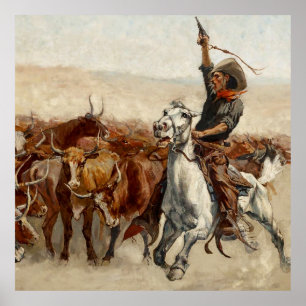 Poster Le Roundup Western Art par Frederic Remington