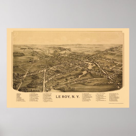 Poster Le Roy, NY Carte panoramique - 1892 (Devant)