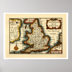 Poster Le royaume d'Angleterre Ancien Atlas Carte