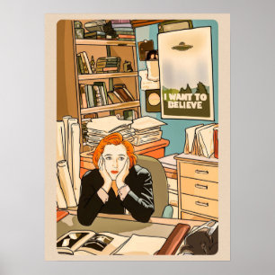 Poster Le sceptique Dana Scully dans le bureau de Mulder