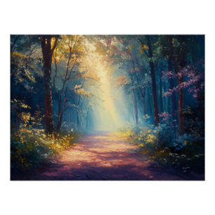 Poster Le sentier de la forêt de Misty pendant que l'aube