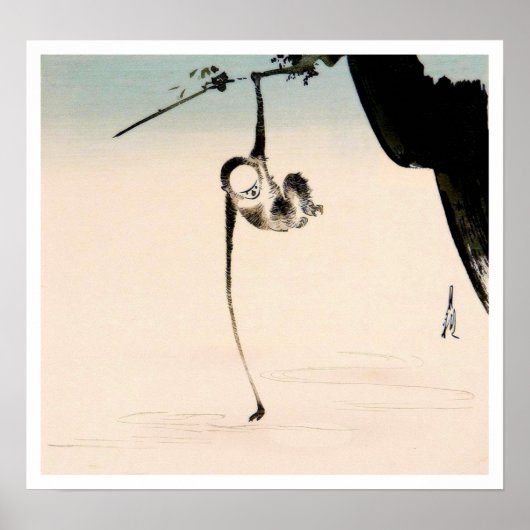 Poster Le singe et la réflexion sur la lune (Devant)