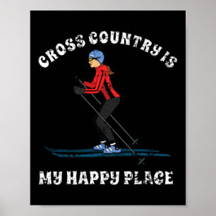 Poster Le ski de fond est mon endroit heureux T Shirt ama