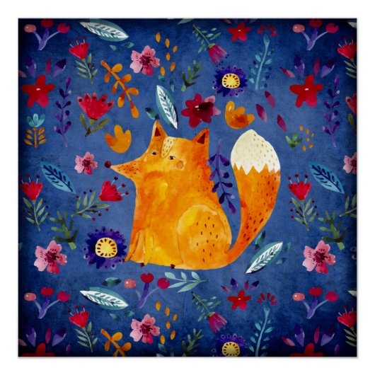 Poster Le Smart Fox dans le jardin des fleurs (Devant)