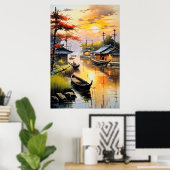Poster Le soir paisible du village de pêcheurs (Bureau à domicile)