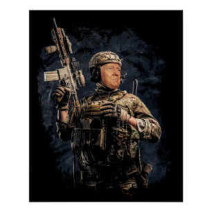 Poster Le soldat militaire Trump prêt à donner un coup de