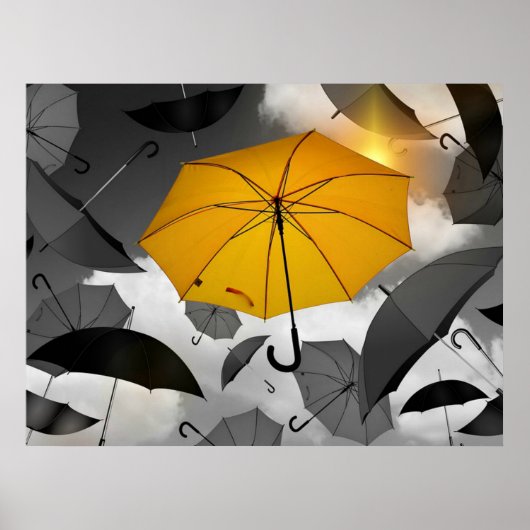 Poster Le soleil arrive, avalanche de parapluies, (Devant)