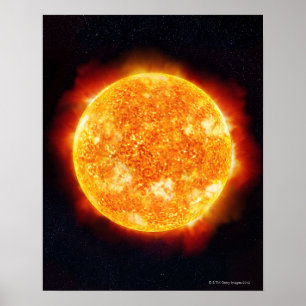 Poster Le Soleil montrant des éruptions solaires contre u