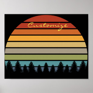 Poster Le soleil rayé multicolore avec des arbres