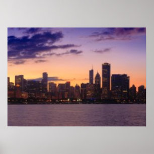 Poster Le soleil se couche sur l'horizon de Chicago