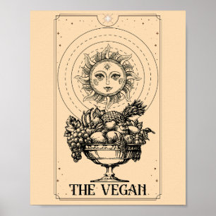 Poster Le soleil stylisé gravé fruits abondants Le Vegan