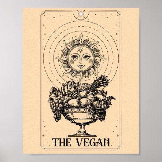 Poster Le soleil stylisé gravé fruits abondants Le Vegan (Devant)