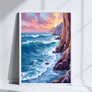 Poster Le souffle de l'océan Aquarelle de la côte de me
