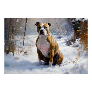 Poster Le Staffordshire Américain Laisser Neige Noël