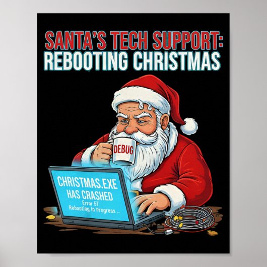 Poster Le support technique du Père Noël redémarre Noël d (Devant)