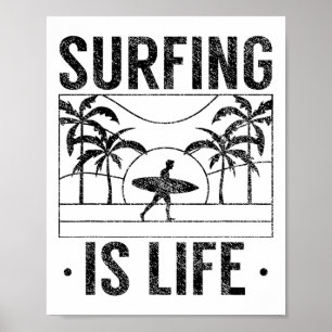 Poster Le surf est la vie Surf Surfeur Planche de surf Su