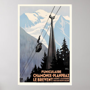 Poster Le téléphérique de Brévent Chamonix Mont-Blanc Fra