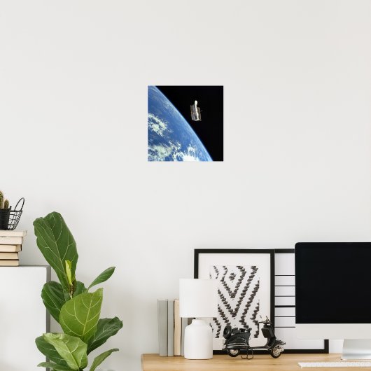 Poster Le télescope spatial Hubble avec une terre bleue (Bureau à domicile)
