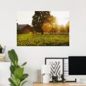 Poster Le Terrain De Tournesol Au Coucher Du Soleil Avec  (Bureau à domicile)