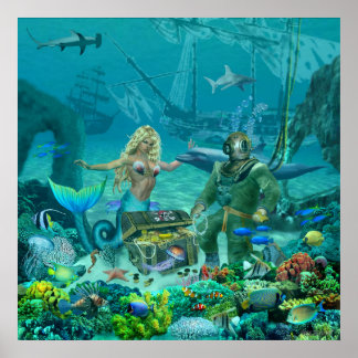 Poster Le trésor du récif corallien de la sirène