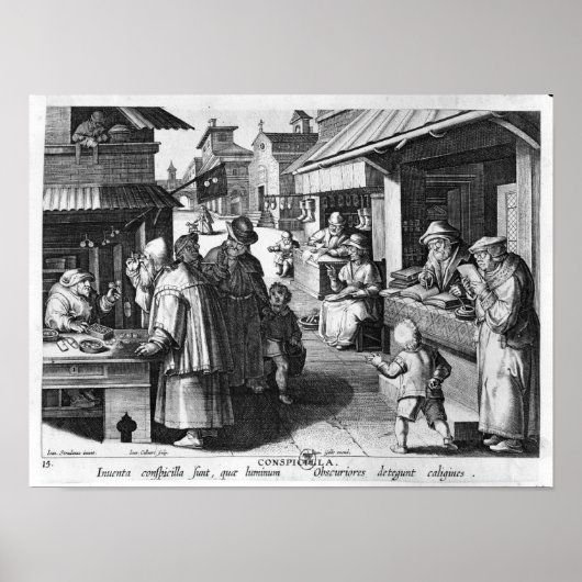 Poster Le vendeur de lunettes, gravé par Jan Collaert (Devant)