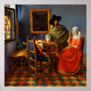 Poster Le verre de vin par Johannes Vermeer