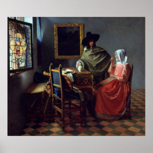 Poster Le verre du vin de Johannes Vermeer, Grand