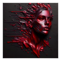 Le visage d'une femme Abstraite en rouge anodisé