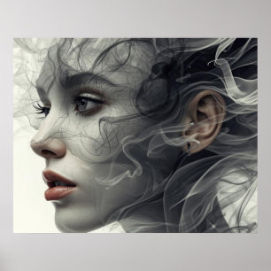 Poster Le Voile Fumé sur le Visage d'une Femme sur un Mur