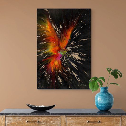 Poster Le vol du phénix – Renaissance abstraite ardente