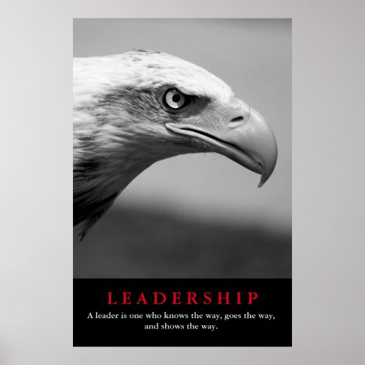Poster Leadership de l'oeil de l'aigle noir et blanc (Devant)