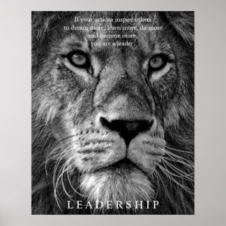 Poster Leadership motivationnel du lion noir et blanc