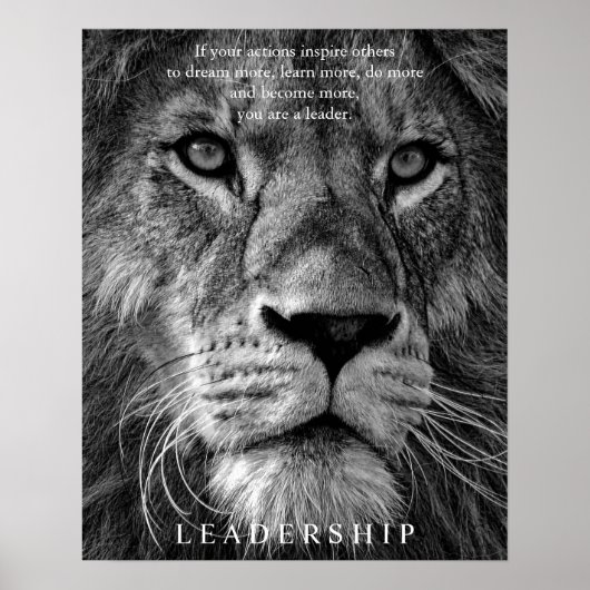 Poster Leadership motivationnel du lion noir et blanc (Devant)