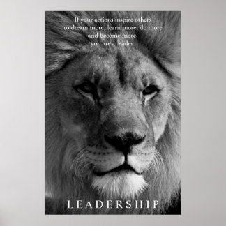 Poster Leadership motivationnel du lion noir et blanc