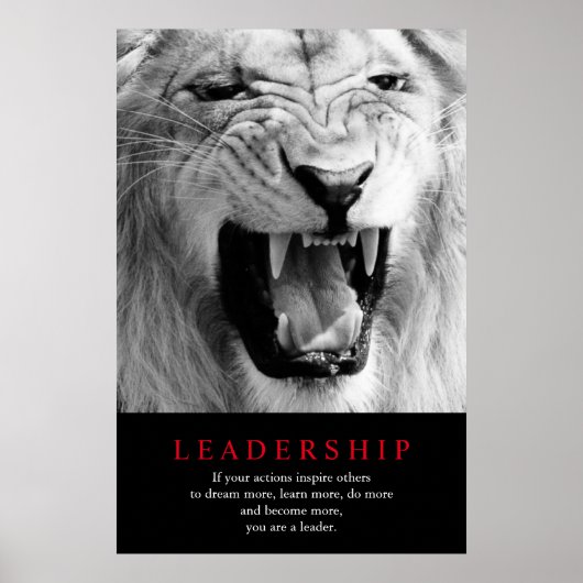 Poster Leadership motivationnel du lion noir et blanc (Devant)
