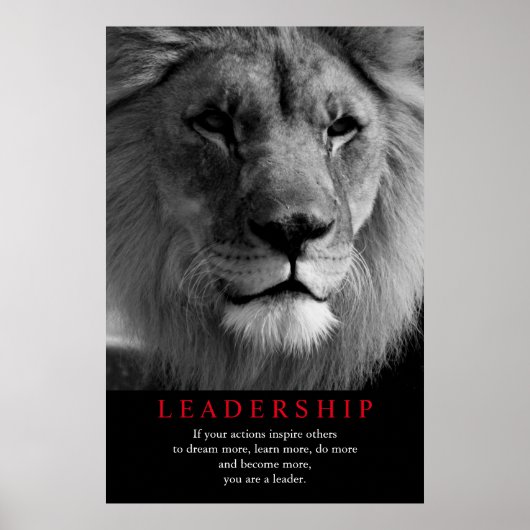 Poster Leadership motivationnel du lion noir et blanc (Devant)