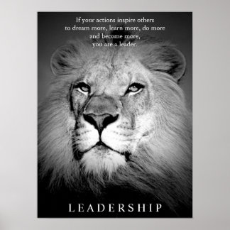 Poster Leadership motivationnel du lion noir et blanc