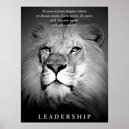 Poster Leadership motivationnel du lion noir et blanc (Devant)