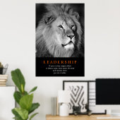 Poster Leadership motivationnel Lion noir blanc (Bureau à domicile)
