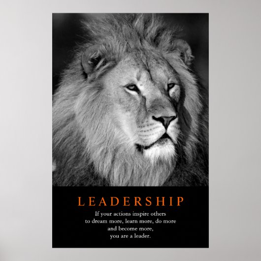 Poster Leadership motivationnel Lion noir blanc (Devant)